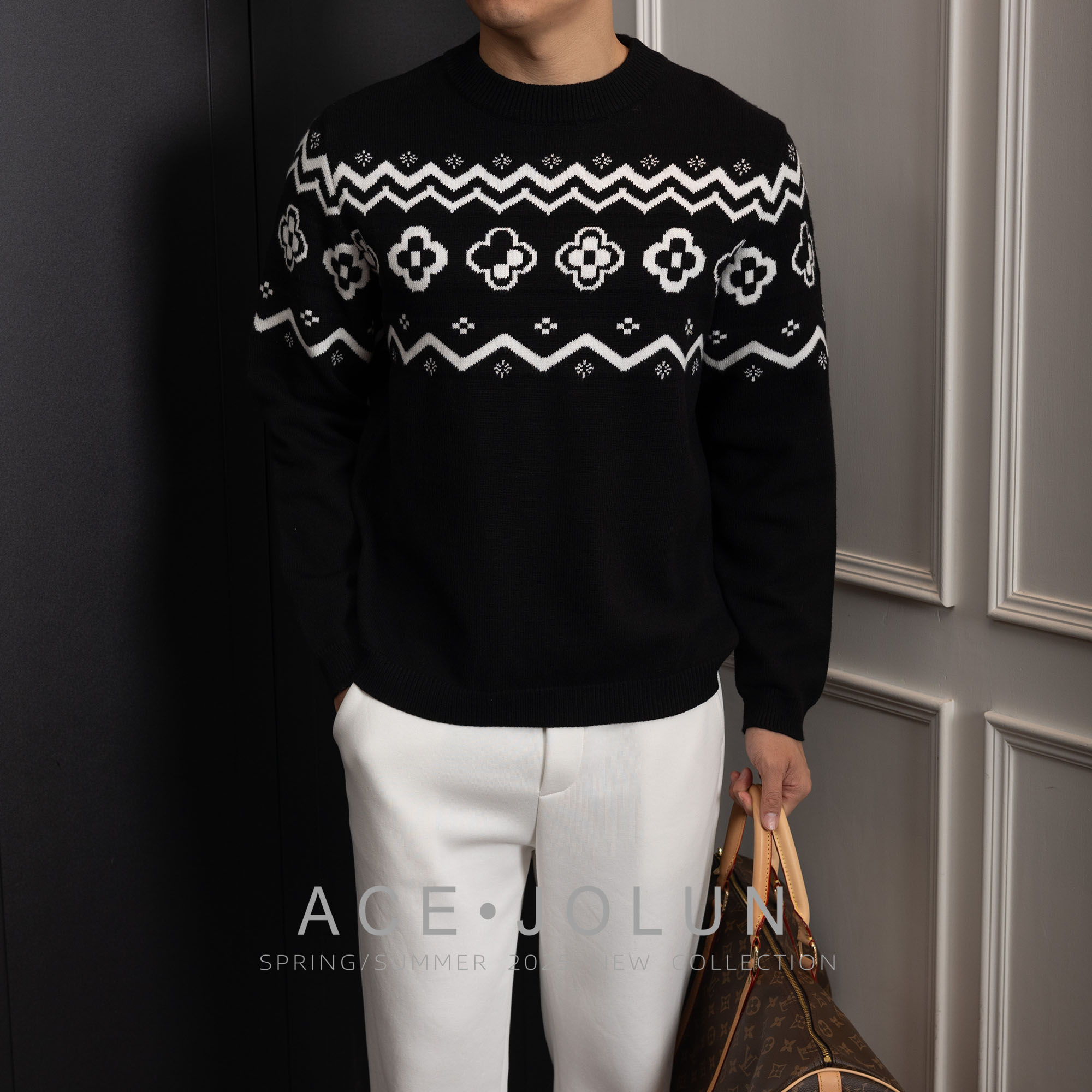 【海与浪】黑色费尔岛套头毛衣