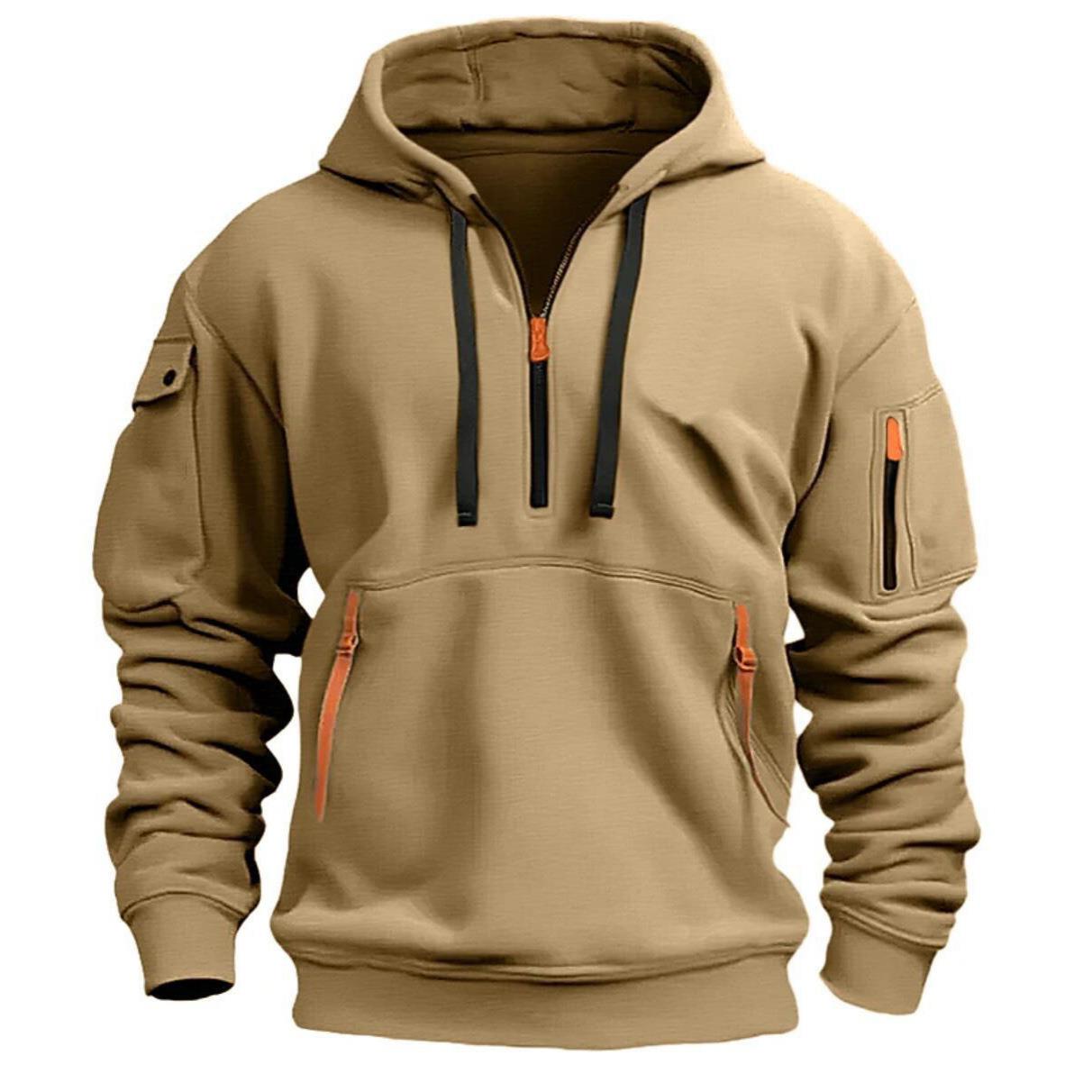 Men's hoodie with zipper and multiple pockets pullover, men'