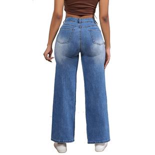 Ripped jeans for women, European high waisted straight leg