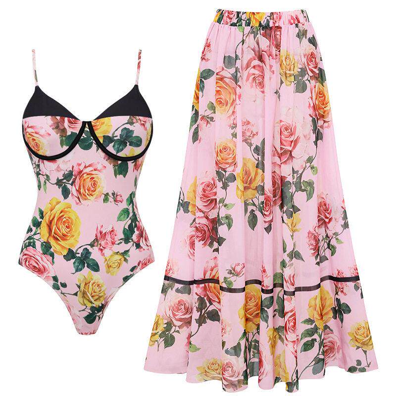Swimsuit pink one-piece swimsuit, belly covering and