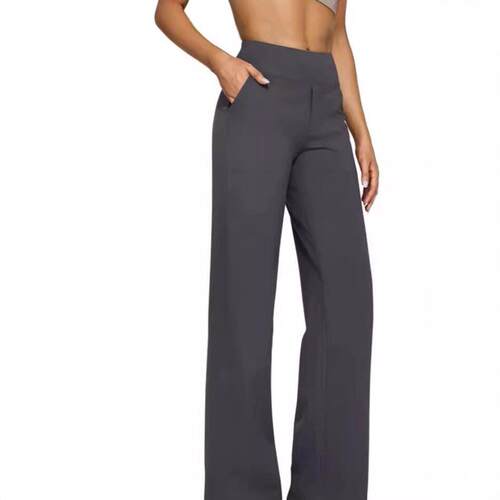 High waisted straight leg pants with pocket yoga pants