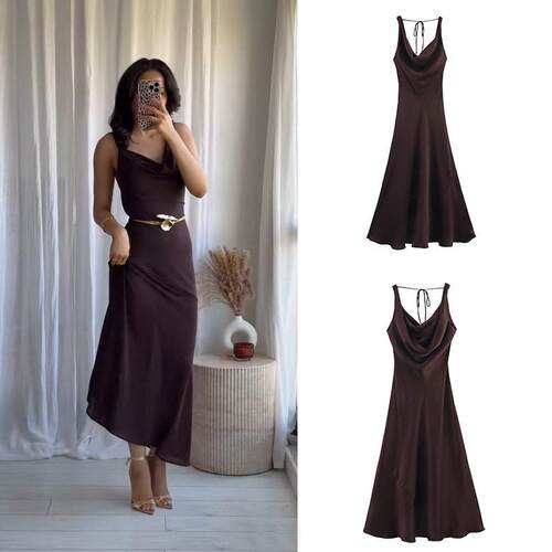 Silk backless long suspender dress