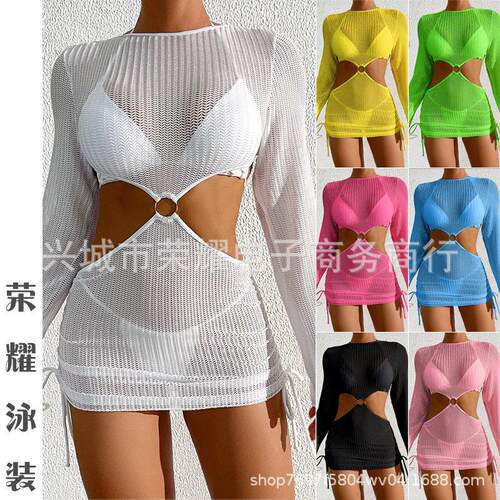 Strap bikini, three swimsuits, women's net, gauze cover,