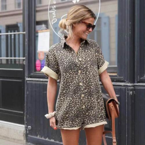 Printed collar shirt shorts set for women
