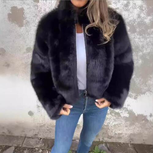 Women's imitation high neck zipper top jacket