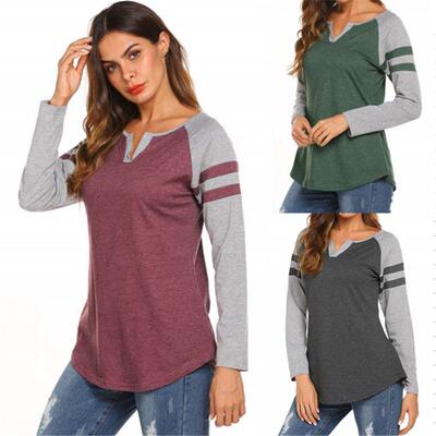 Women's long sleeved T-shirt with color blocked base