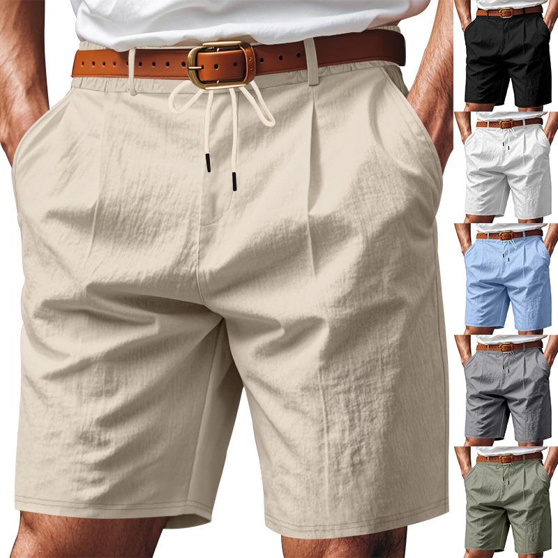 Men's linen breathable drawstring beach shorts