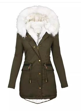 Pai overcomes women's waist cinching cotton coat, white