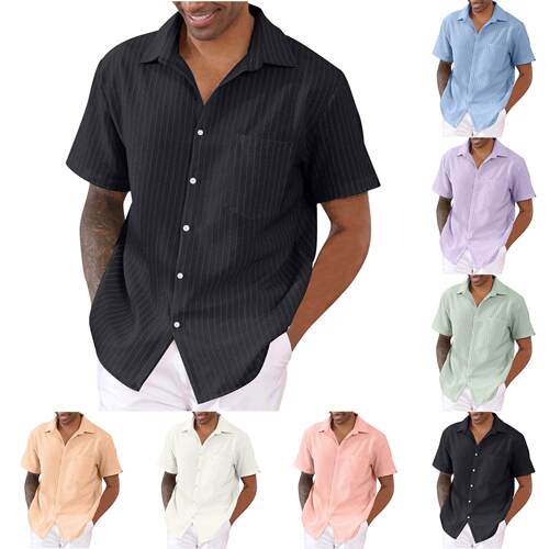 Men's striped patchwork cardigan, short sleeved lapel