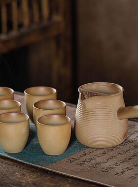 炭烧户外围炉煮茶侧把提梁壶茶具套装复古粗陶瓷可干烧炒茶炒糖厂