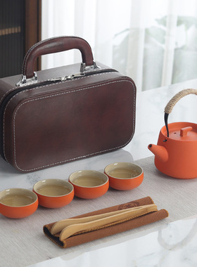 粗陶瓷旅行茶具套装提梁壶四杯手提箱包户外商务送礼可logo收纳