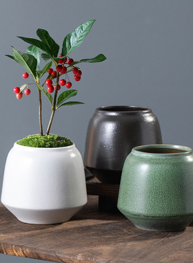 陶瓷花盘北欧干花水培插花器皿桌面装饰摆件简约现代玄关软装