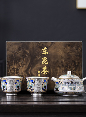 高档大师级手工鎏银汉瓦壶复古精美提梁壶功夫茶具泡茶壶茶杯套装