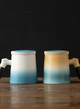 340ml渐变办公杯带手柄水杯陶瓷杯茶具男生女生杯商务杯子耐高温