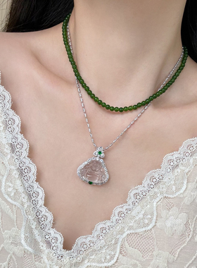 fan冰冰富婆同款菠菜绿珠项链