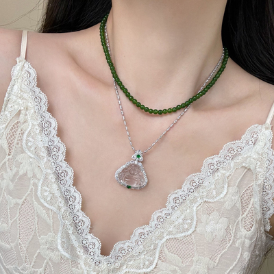 fan冰冰富婆同款菠菜绿珠项链