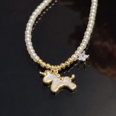马上有钱白贝母独角兽珍珠项链