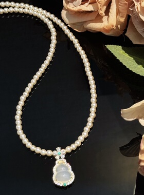 新中式天然玉髓葫芦4mm珍珠项链