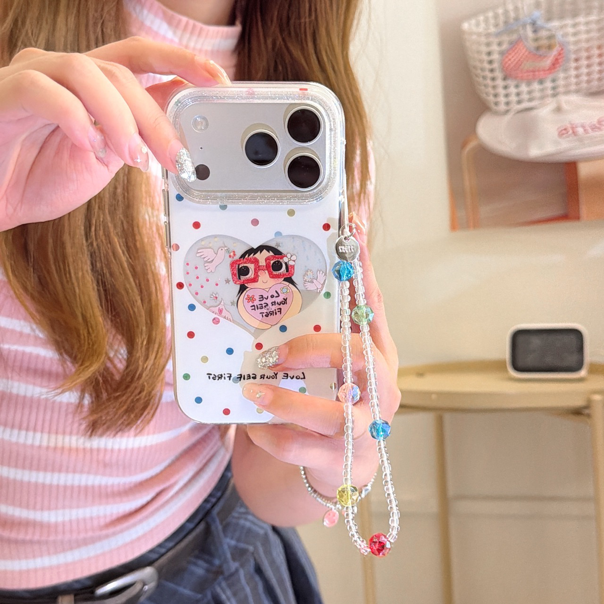 彩色波点爱心小玉适用iphone17promax苹果16手机壳15新款14pro少女心13防摔韩系手链保护套