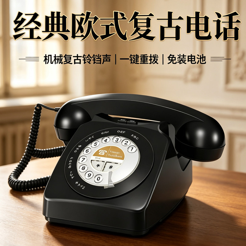 欧式复古电话机座机家用仿古电话机时尚创意老式电话装饰摆件道具