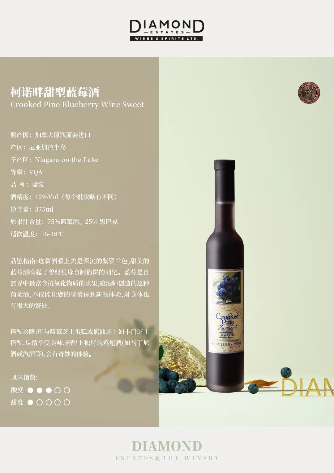 原装进口野生蓝莓稍甜口酒加拿大礼桶装上市企业科诺畔酒庄出品哒