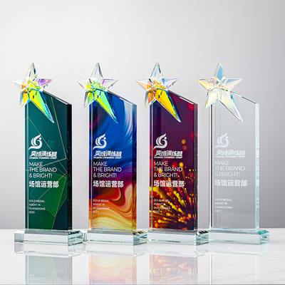 高档水晶五角星奖杯定制刻字