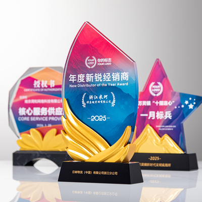 水晶奖杯定制炫彩渐变颁奖授权