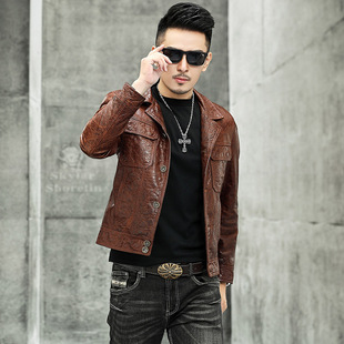 2025新款 85A 油蜡变皮机车真皮夹克男牛皮皮衣帅气复古翻领外套08