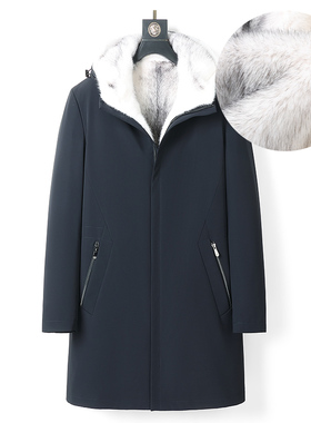 尼克服男水貂整貂皮毛一体派克服中老年皮草中长款爸爸装52-24801