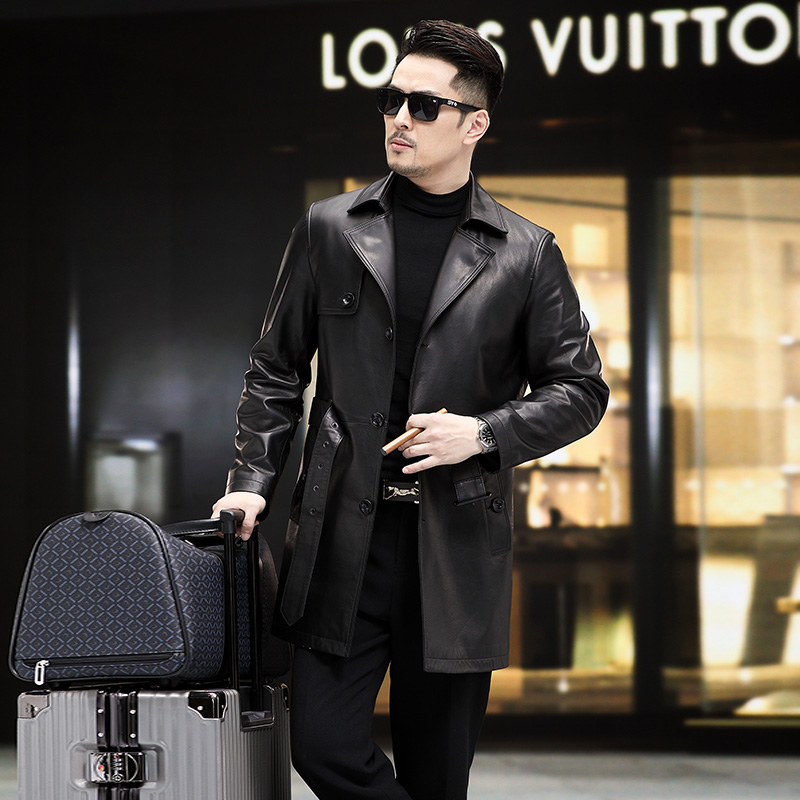 猎装西装领商务休闲皮衣