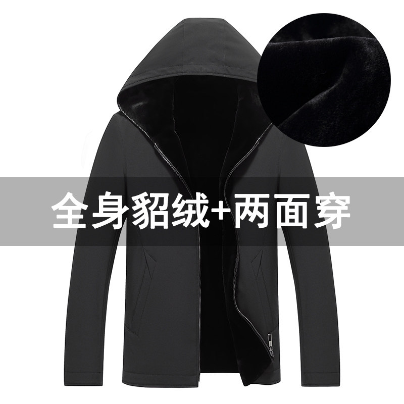 貂绒连帽派克服男貂皮大衣水貂内胆尼克服冬季保暖外套69-987206