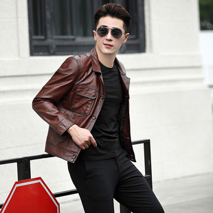 翻领外套08 机车皮夹克男短款 真皮皮衣男头层牛皮修身 2025新款