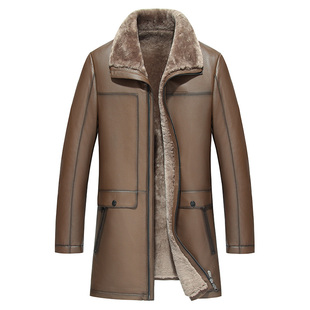 ikgi羊皮毛一体真皮风衣男翻领牛皮皮衣男外套加绒厚皮衣19-98085