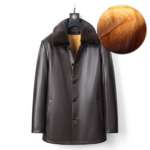 貂皮大衣真皮皮衣男绵羊皮中长款水貂内胆可脱卸翻领风衣52-24806