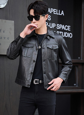 潮男山羊皮真皮皮衣男韩版时尚休闲机车服真皮夹克外套10-28132A