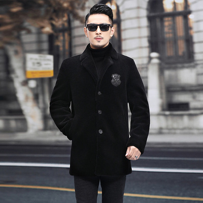 羊剪绒大衣中长款翻领皮毛一体