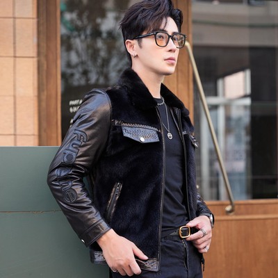 真皮水貂翻领商务休闲