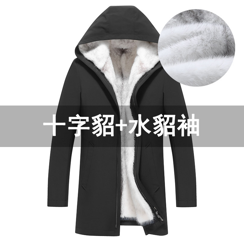 整貂水貂派克服男貂皮外套连帽裘皮皮草中长款尼克服男69-987552