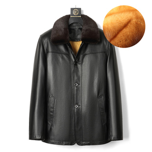 2305 牛皮水貂内胆真皮皮衣男整貂可脱卸翻领商政款 行政爸爸装