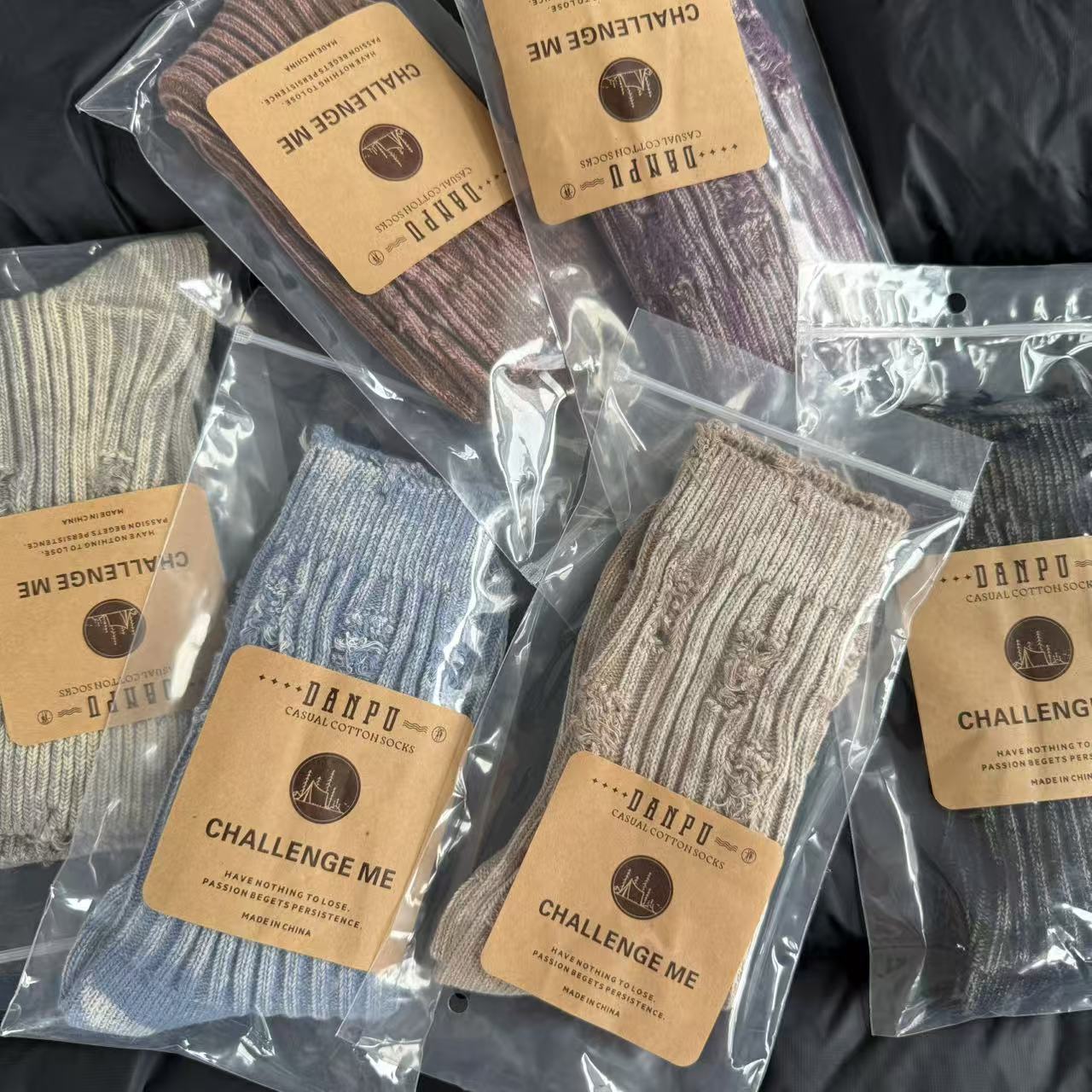 【Puffshop】原创25FW刷漆做旧破洞粗线街头百搭中筒袜男女棉袜