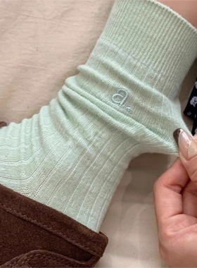 复古与春天的碰撞~高级感薄荷绿~春秋新款刺绣百搭学院中筒袜