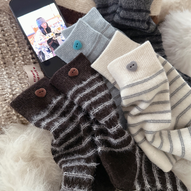 无骨条纹女袜中筒袜棉袜