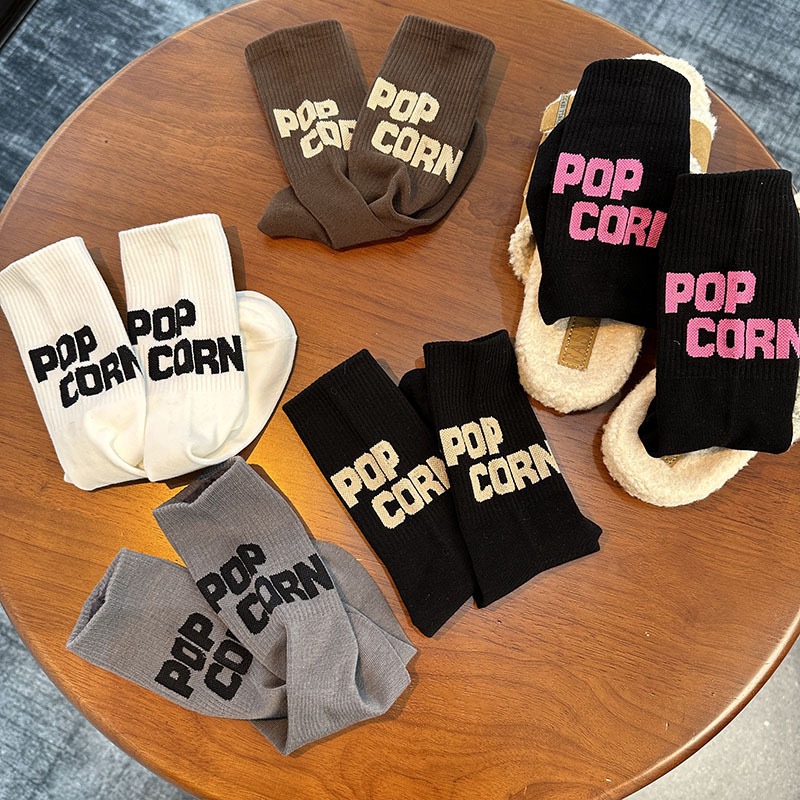 百变爆米花pop彩色字母袜