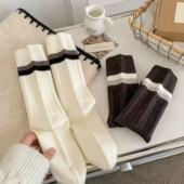 Puffshop 原创25FW拼接袜口竖条简约韩系学院风堆堆袜中筒袜