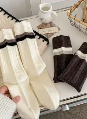 【Puffshop】原创25FW拼接袜口竖条简约韩系学院风堆堆袜中筒袜
