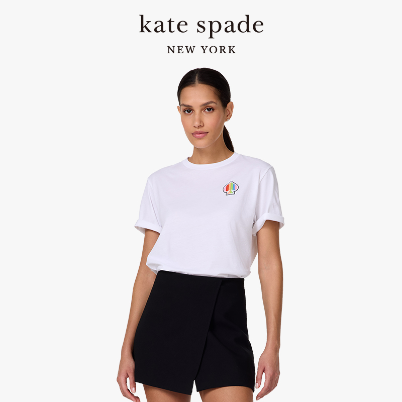 【2025新款】kate spade ks 黑桃Logo刺绣彩虹T恤轻奢