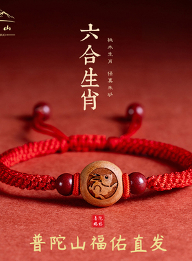 普陀山桃木十二生肖手链女朱砂转运珠儿童宝宝婴儿压惊红绳护身符