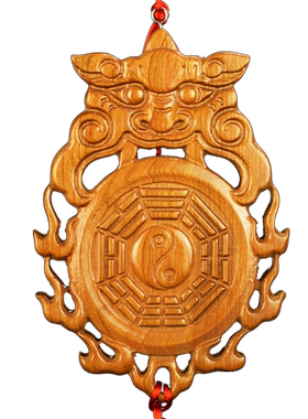 桃木兽头八卦镜虎头镜挂件
