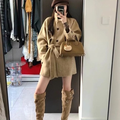 卡其色呢子大衣女秋冬2025新款毛呢外套感小个子短款韩系女装短款