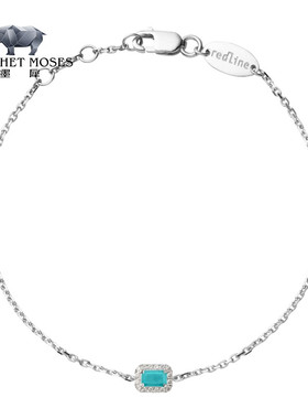 Redline/红绳女士0.06克拉方形钻石绿松石点缀白金链手链